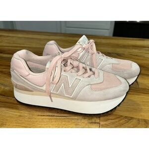 New Balance 574+ Women`s Platform Snekers Rose Water Beige WL574ZAC Size 9